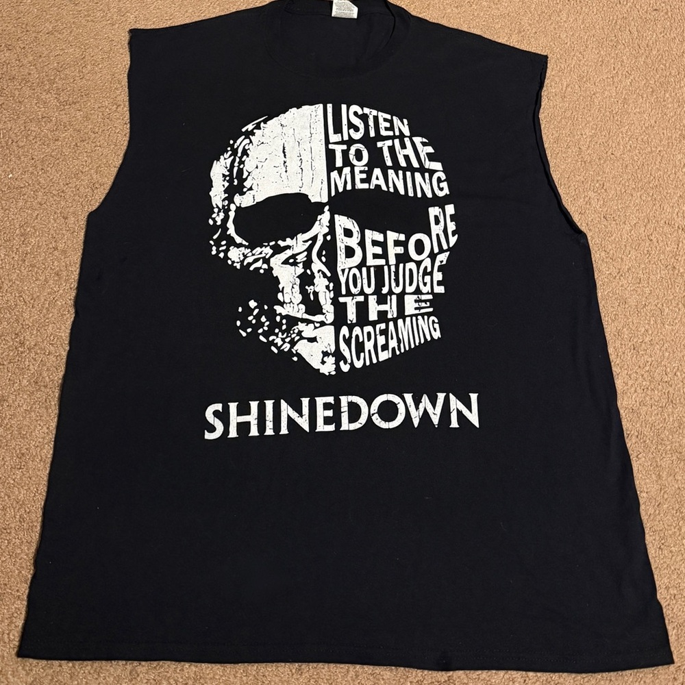 Shinedown listen to the meaning black skull Graphic cut off tee shirt